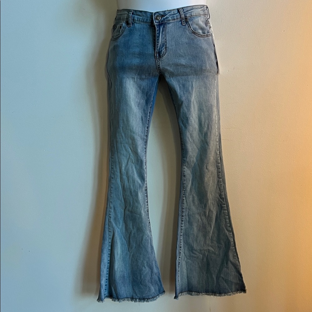 AC for AG Wide-Leg Flare Jeans in Light Blue
